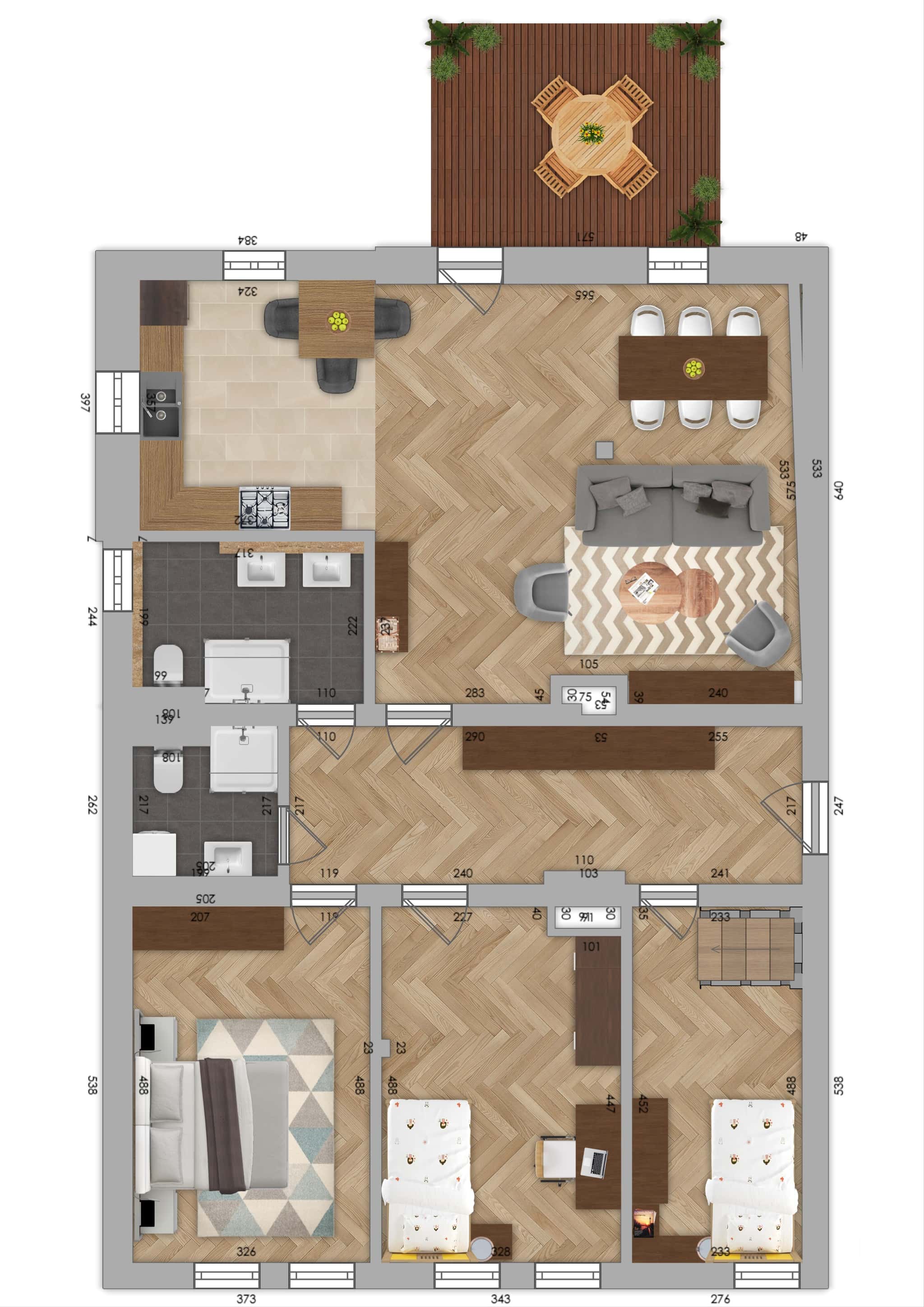 Grundriss 1 – Großzügige 119 m², 4 Zimmer und Terrasse – Erstbezug im historischen Gebäude