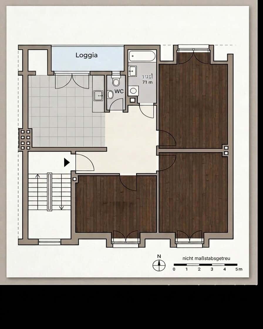 Grundriss 1 – VERKAUFT: 3-Zi.-Altbauwohnung – mit Loggia & Blick über die Dächer von St. Jobst
