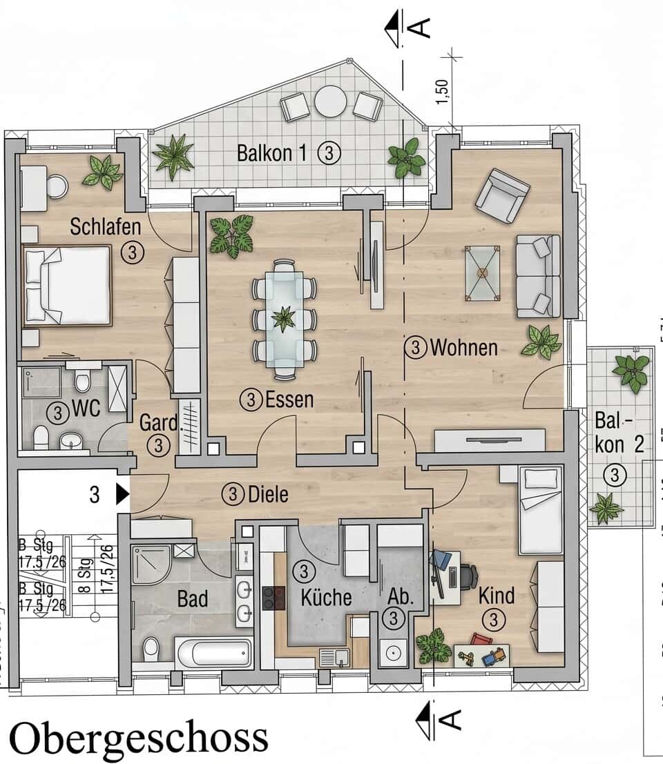 Grundriss 1 – Traumhafte 3,5 Zimmer Wohnung unterhalb des Rechenbergs